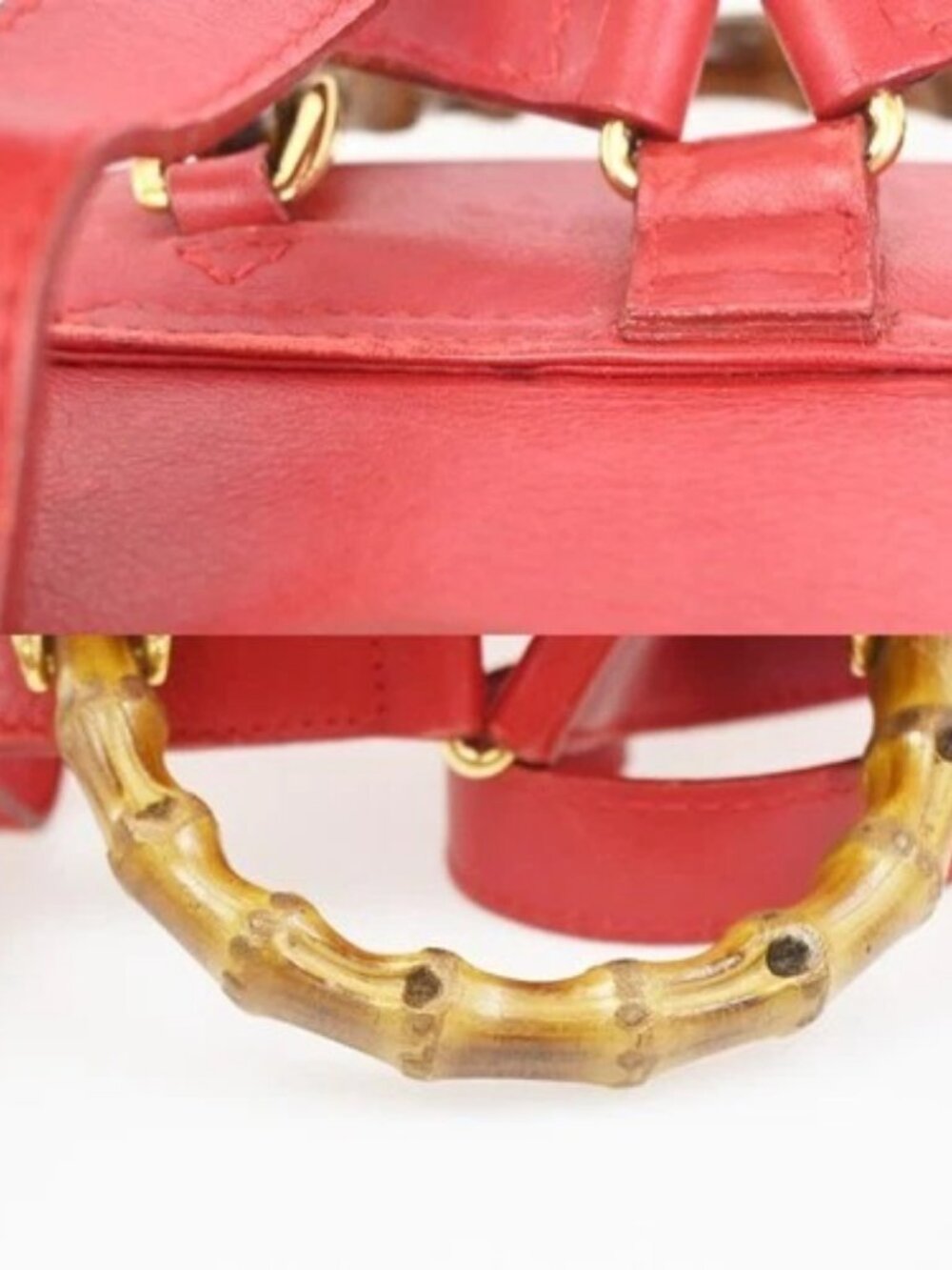 GUCCI Logo Bamboo Drawstring Mini Backpack Bag Leather Red GHW Italy 62ZA194 - Picture 9 of 16